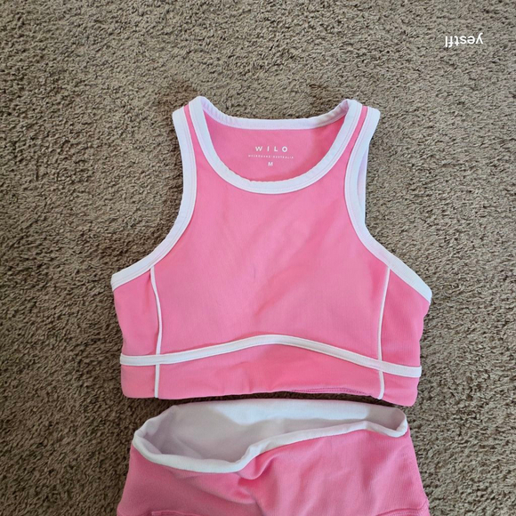 WILO the Label Bubblegum Pink & White Ribbed Activewear Set Bra Legging Size M - Picture 6 of 10